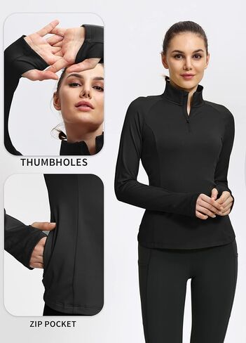 بلوفر نسائي من الصوف الحراري من Hiverlay، نصف سحاب، أكمام طويلة، قميص الفروسية للطقس البارد in Kuwait