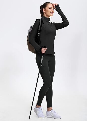 بلوفر نسائي من الصوف الحراري من Hiverlay، نصف سحاب، أكمام طويلة، قميص الفروسية للطقس البارد in Kuwait