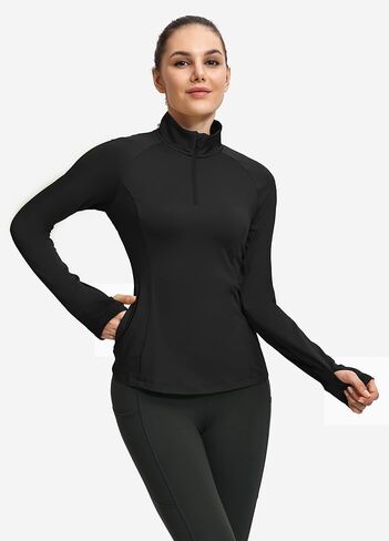 بلوفر نسائي من الصوف الحراري من Hiverlay، نصف سحاب، أكمام طويلة، قميص الفروسية للطقس البارد in Kuwait