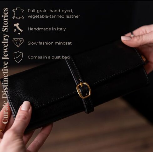 Time Resistance Leather Jewelry Roll - Full Grain Leather Travel Jewelry Case - Jewellery Organizer Made in Italy in Kuwait