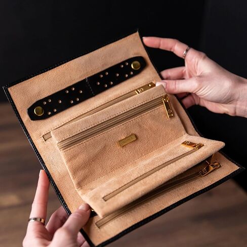 Time Resistance Leather Jewelry Roll - Full Grain Leather Travel Jewelry Case - Jewellery Organizer Made in Italy in Kuwait