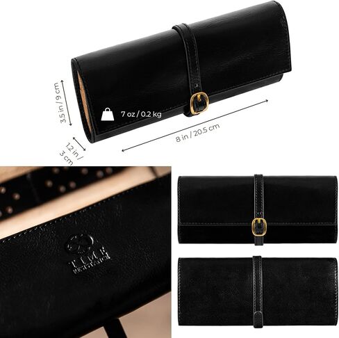 Time Resistance Leather Jewelry Roll - Full Grain Leather Travel Jewelry Case - Jewellery Organizer Made in Italy in Kuwait