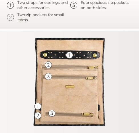 Time Resistance Leather Jewelry Roll - Full Grain Leather Travel Jewelry Case - Jewellery Organizer Made in Italy in Kuwait