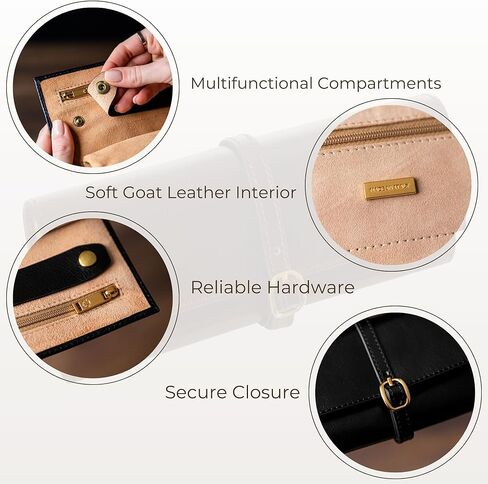 Time Resistance Leather Jewelry Roll - Full Grain Leather Travel Jewelry Case - Jewellery Organizer Made in Italy in Kuwait