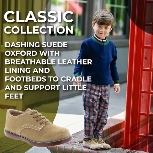 حذاء FOOTMATES Bucky مصنوع من جلد أكسفورد للأطفال الصغار والأولاد برباط مع صندوق إصبع واسع ونعال داخلية مخصصة، ونعل خارجي لا يترك علامات - للأطفال الصغار والأطفال الصغار، للأعمار من 1 إلى 8 سنوات in Kuwait