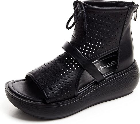 Sttiyaf Women Boot Sandals Open Toe Cutout Sandals High Top Leather Sandals for Women in Kuwait