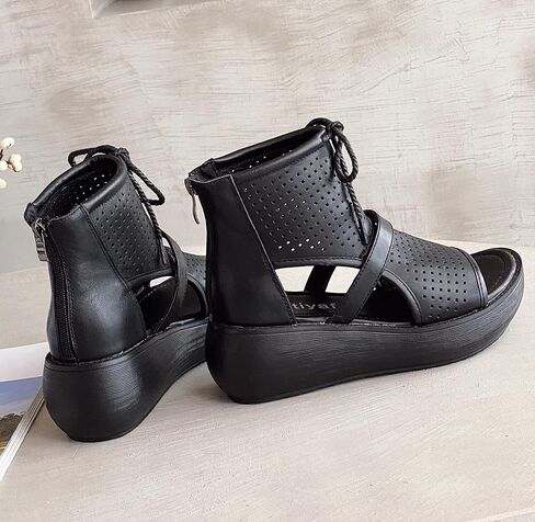 Sttiyaf Women Boot Sandals Open Toe Cutout Sandals High Top Leather Sandals for Women in Kuwait