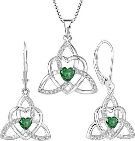 YIFSIY سلتيك عقدة القلب قلادة أقراط 925 فضة الثالوث الحب عقدة قلادة الزمرد جوهرة مايو طقم مجوهرات للنساء in Kuwait