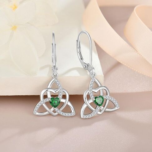 YIFSIY سلتيك عقدة القلب قلادة أقراط 925 فضة الثالوث الحب عقدة قلادة الزمرد جوهرة مايو طقم مجوهرات للنساء in Kuwait