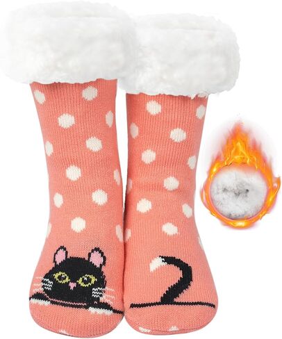 Valentines Day Gifts Fuzzy Slipper Socks for Women Girls with Grips Winter Cozy Warm Fluffy Non Slip Animal Home Socks in Kuwait
