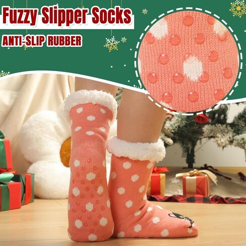 Valentines Day Gifts Fuzzy Slipper Socks for Women Girls with Grips Winter Cozy Warm Fluffy Non Slip Animal Home Socks in Kuwait