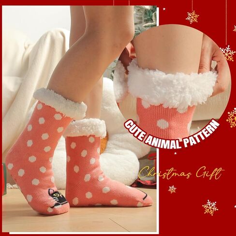 Valentines Day Gifts Fuzzy Slipper Socks for Women Girls with Grips Winter Cozy Warm Fluffy Non Slip Animal Home Socks in Kuwait