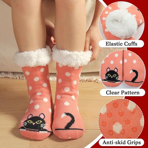 Valentines Day Gifts Fuzzy Slipper Socks for Women Girls with Grips Winter Cozy Warm Fluffy Non Slip Animal Home Socks in Kuwait