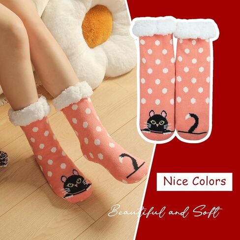 Valentines Day Gifts Fuzzy Slipper Socks for Women Girls with Grips Winter Cozy Warm Fluffy Non Slip Animal Home Socks in Kuwait
