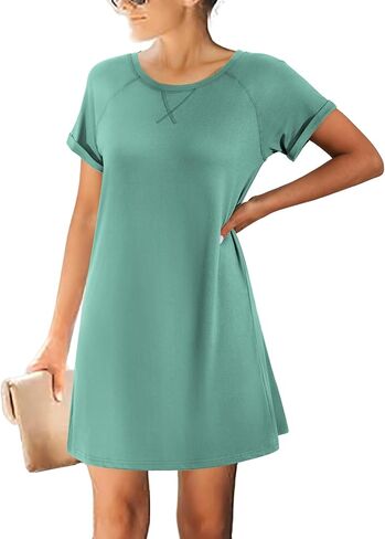 Ekouaer قمصان النوم للنساء التي شيرت قمصان النوم قصيرة الأكمام قمصان النوم Crewneck ملابس خاصة فستان سهرة ناعم فستان النوم in Kuwait