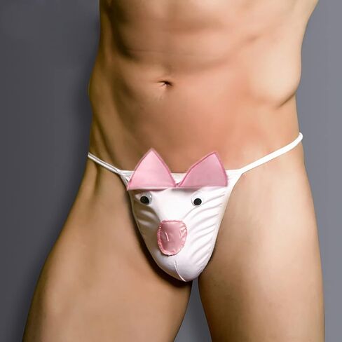 ENGKELAI Men's novel thong, pig head creative cartoon fun underwear, fun White in Kuwait
