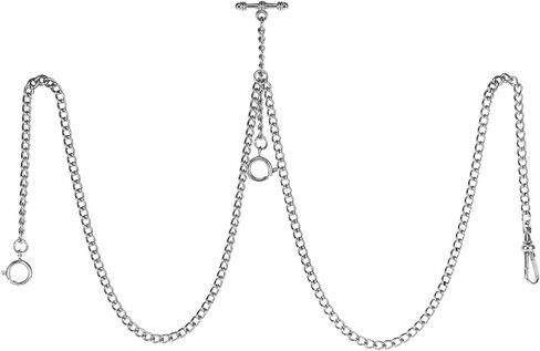 TREEWETO Pocket Watch Double Albert Chain T-Bar Watch Chain Link 16 inch 3 Hooks Bronze/Silver/Gold/Black Classic Antique Fob T Bar in Saudi Arabia