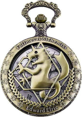 مورفونج ساعة جيب فولميتال الخيميست ادوارد الريك انيمي مع سلسلة فوب، صندوق قلادة، برونزي in Kuwait