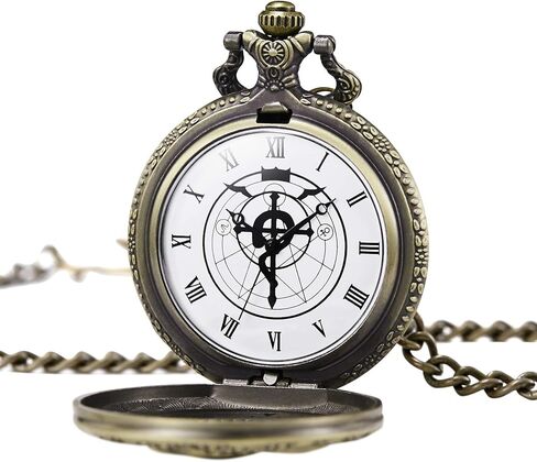 مورفونج ساعة جيب فولميتال الخيميست ادوارد الريك انيمي مع سلسلة فوب، صندوق قلادة، برونزي in Kuwait