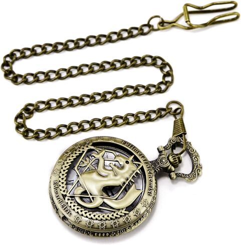مورفونج ساعة جيب فولميتال الخيميست ادوارد الريك انيمي مع سلسلة فوب، صندوق قلادة، برونزي in Kuwait