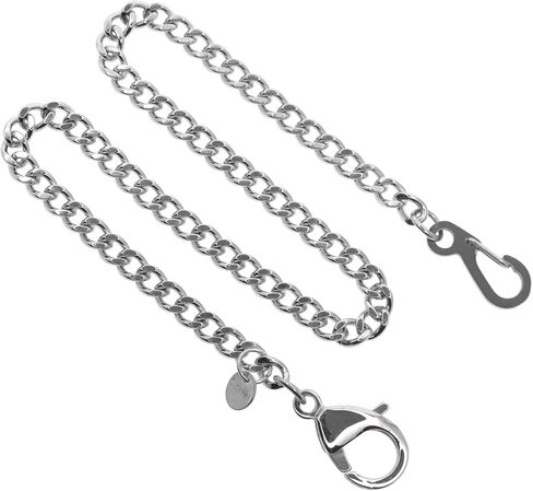 watchvshop Stainless Steel Pocket Watch Chain Albert Chain with Steel Curb Link Chain, Steel Lobster Clasp and Steel Polish Clasp FCS92, Silver in Kuwait