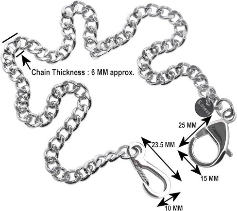watchvshop Stainless Steel Pocket Watch Chain Albert Chain with Steel Curb Link Chain, Steel Lobster Clasp and Steel Polish Clasp FCS92, Silver in Kuwait