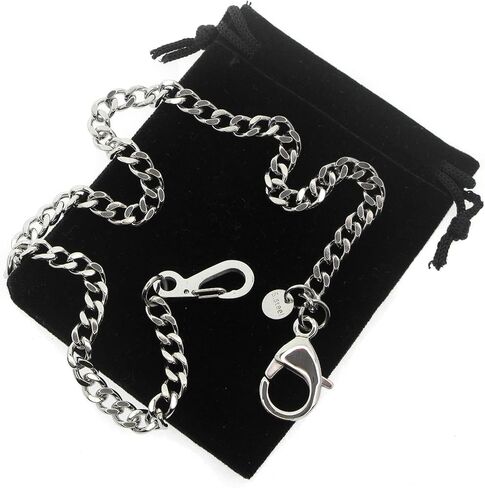 watchvshop Stainless Steel Pocket Watch Chain Albert Chain with Steel Curb Link Chain, Steel Lobster Clasp and Steel Polish Clasp FCS92, Silver in Kuwait