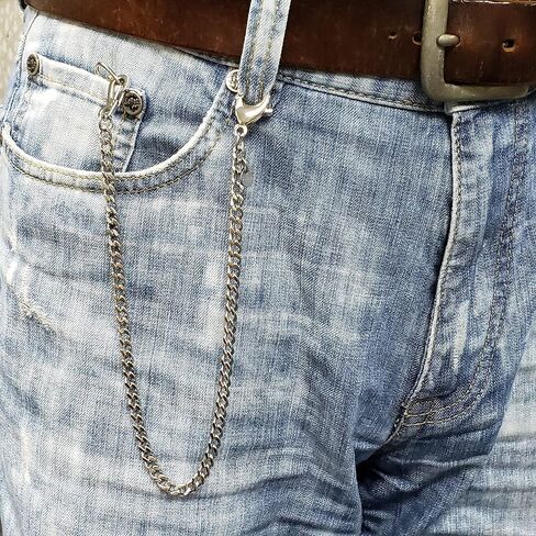 watchvshop Stainless Steel Pocket Watch Chain Albert Chain with Steel Curb Link Chain, Steel Lobster Clasp and Steel Polish Clasp FCS92, Silver in Kuwait