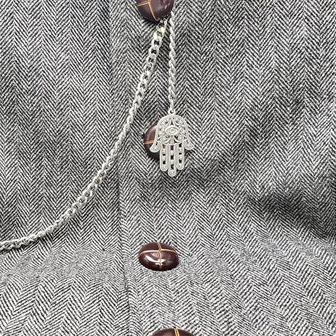 سلسلة ساعة الجيب الفضية اللون سلسلة من ألبرت مع يد همسة من فاطيما تصميم ميدالية فوب مع مشبك دوار على شكل حرف T AC217، فضي, فضي in Kuwait