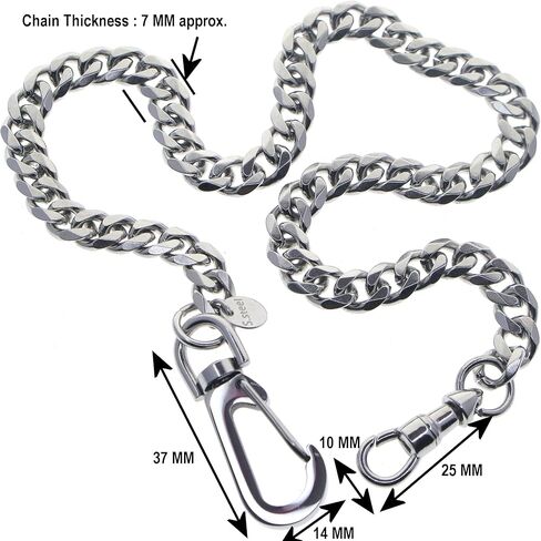 ووتش في شوب سلسلة ساعة جيب من الستانلس ستيل مع سلسلة كوبية ثقيلة من الستيل، مشبك دوار البرت ستيل، مشبك دوار كبير من الستيل FCS85، فضي, فضي in Kuwait