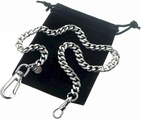 ووتش في شوب سلسلة ساعة جيب من الستانلس ستيل مع سلسلة كوبية ثقيلة من الستيل، مشبك دوار البرت ستيل، مشبك دوار كبير من الستيل FCS85، فضي, فضي in Kuwait