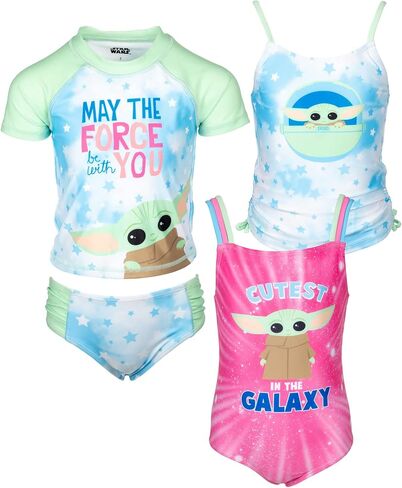 STAR WARS The Mandalorian Baby Grogu 4 Piece Swimsuit Set: One-Piece Swimsuit Swim Rash Guard Tankini Top Bottom in Saudi Arabia