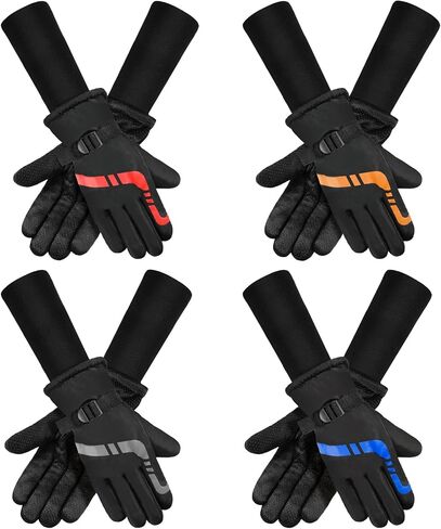 4 Pairs Kids Long Cuff Winter Gloves Waterproof Ski Snow Gloves Outdoor Sports Gloves Windproof Warm Toddler Mittens for Boys and Girls 10-15 Years, Red, Black, Blue, Grey, 15.75 inches in Saudi Arabia
