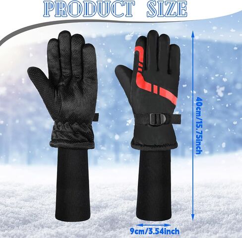 4 Pairs Kids Long Cuff Winter Gloves Waterproof Ski Snow Gloves Outdoor Sports Gloves Windproof Warm Toddler Mittens for Boys and Girls 10-15 Years, Red, Black, Blue, Grey, 15.75 inches in Saudi Arabia