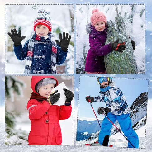 4 Pairs Kids Long Cuff Winter Gloves Waterproof Ski Snow Gloves Outdoor Sports Gloves Windproof Warm Toddler Mittens for Boys and Girls 10-15 Years, Red, Black, Blue, Grey, 15.75 inches in Saudi Arabia