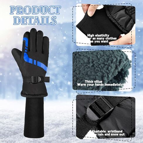 4 Pairs Kids Long Cuff Winter Gloves Waterproof Ski Snow Gloves Outdoor Sports Gloves Windproof Warm Toddler Mittens for Boys and Girls 10-15 Years, Red, Black, Blue, Grey, 15.75 inches in Saudi Arabia