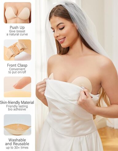 As Fairy Sticky Bra for Women Push Up Invisible Reusable Strapless Bras with Lifting Up Sticker for Backless Dress (Nude C) in Kuwait