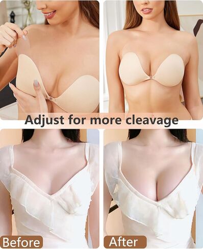 As Fairy Sticky Bra for Women Push Up Invisible Reusable Strapless Bras with Lifting Up Sticker for Backless Dress (Nude C) in Kuwait
