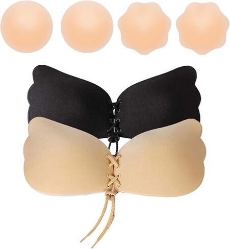 حمالة صدر لاصقة من FOME، حمالة صدر لاصقة للنساء، زوجان من حمالة الصدر اللاصقة، حمالات صدر بدون حمالات للفستان مع زوجين من أغطية الحلمات (حجم كوب B) in Kuwait