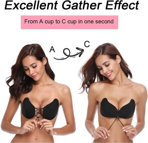 حمالة صدر لاصقة من FOME، حمالة صدر لاصقة للنساء، زوجان من حمالة الصدر اللاصقة، حمالات صدر بدون حمالات للفستان مع زوجين من أغطية الحلمات (حجم كوب B) in Kuwait