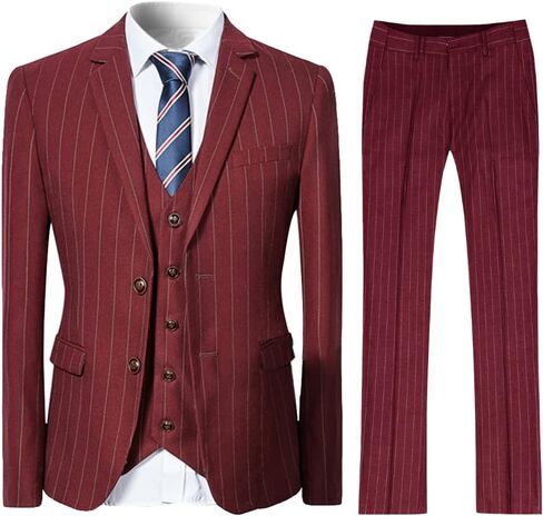 Cloudstyle Mens 3 Piece Stripe Suit Set Center Vent 2 Button Tux Blazer Jacket Vest Trousers in Saudi Arabia