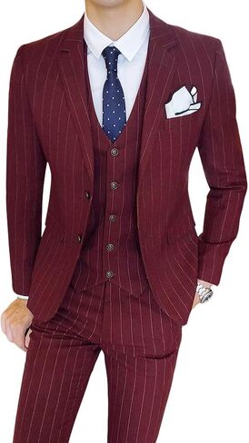 Cloudstyle Mens 3 Piece Stripe Suit Set Center Vent 2 Button Tux Blazer Jacket Vest Trousers in Saudi Arabia