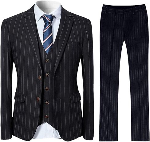 Cloudstyle Mens 3 Piece Stripe Suit Set Center Vent 2 Button Tux Blazer Jacket Vest Trousers in Saudi Arabia