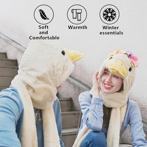 Daraume Animal Hooded Scarf 3 In 1 Cute Thick Warm Plush Hood Hat Scarf Gloves Set for Women Girl Casual Warm Party Dress Up in Saudi Arabia