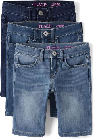 The Children's Place Baby Girls' Denim Skimmer Shorts, Dark Wash 3-Pack, 10 in Saudi Arabia
