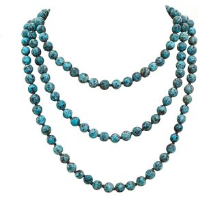 JNF Long Natural Stone necklace Semi-Precious Beaded Necklace for Women Men Handmade Multi Layer Versatile Long Wrap Strands Necklace