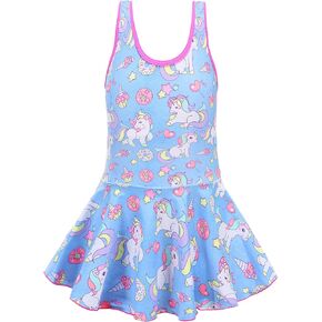 KuKiee Girls One Piece Rainbow Unicorn Swimsuit Stars Print Swimwear Bathing Suit