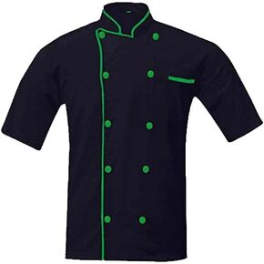 Men's And Women's Black Chef Coat Contrast Piping,PolyCotton,Size (S-6XL) in Saudi Arabia