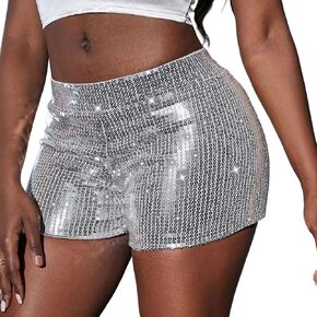 YOGAPRO Sequin Shorts for Women，High Waist Elastic Sparkly Straight Leg Short Glitter Sparkle Hot Pants Solid Party