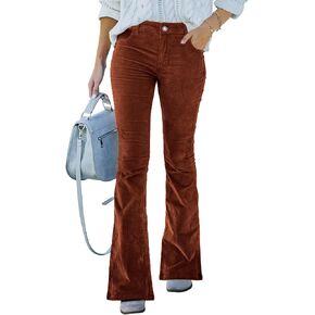 Corduroy Pants for Women High Waist Flare Pants Vintage Baggy Wide Leg Bell Bottom Trousers Pants with Pockets